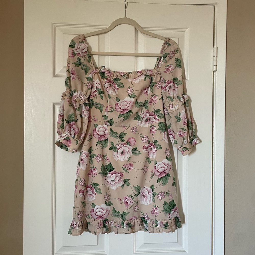 Eggie Chloe Floral Ruffled Puff Sleeve Square Neck Mini Dress Size XS